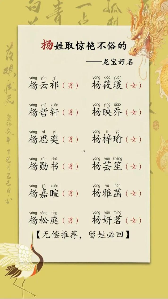 楊姓女孩名字大全